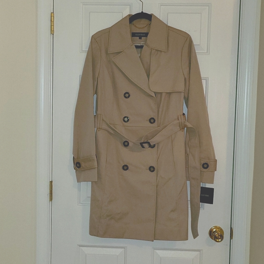 Ellen Tracy Trench Coat Khaki Large NWT
